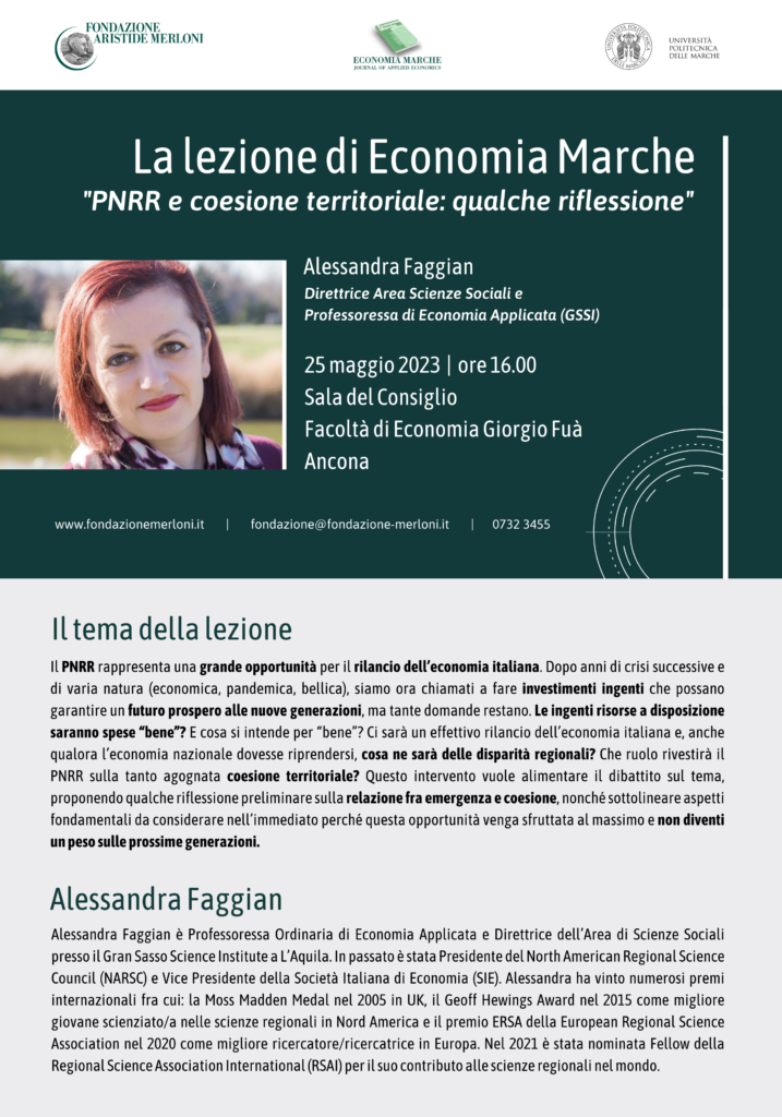 Lezione di Economia Marche 2023: Prof.ssa Alessandra Faggian