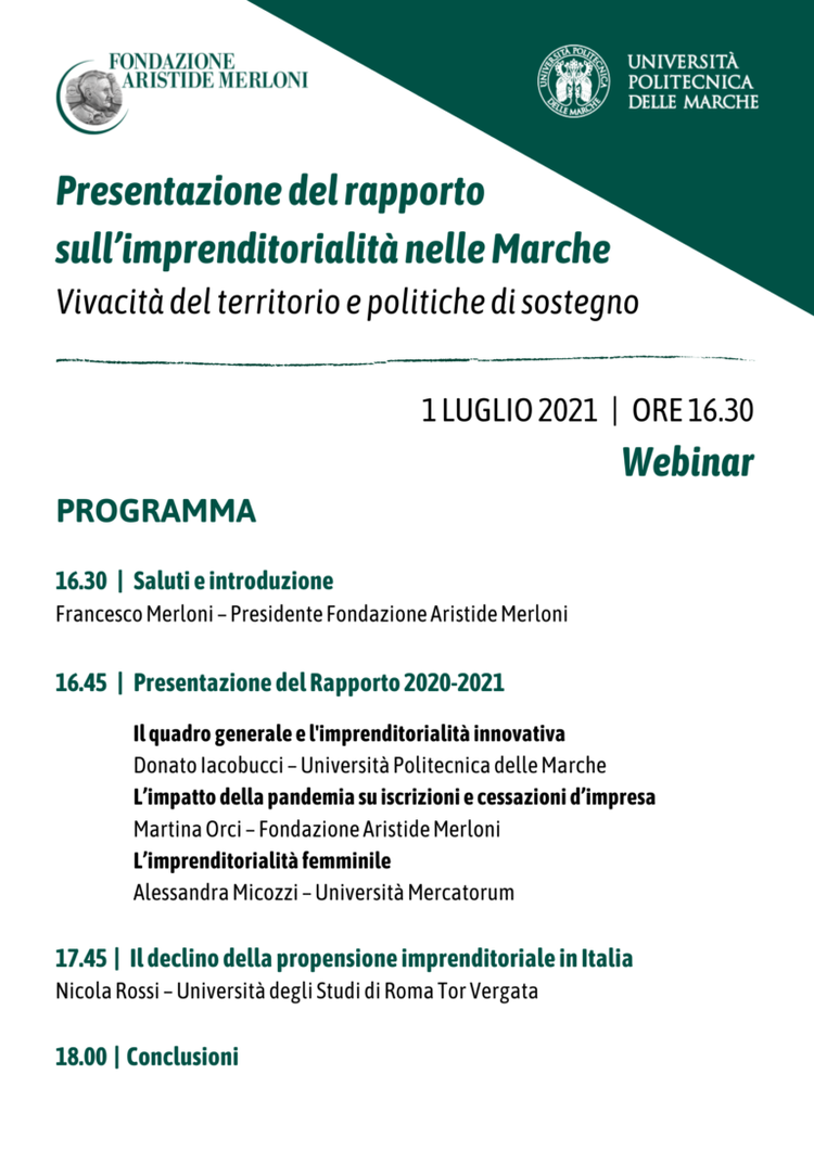 Presentazione del Rapporto sull’imprenditorialità nelle Marche 2020