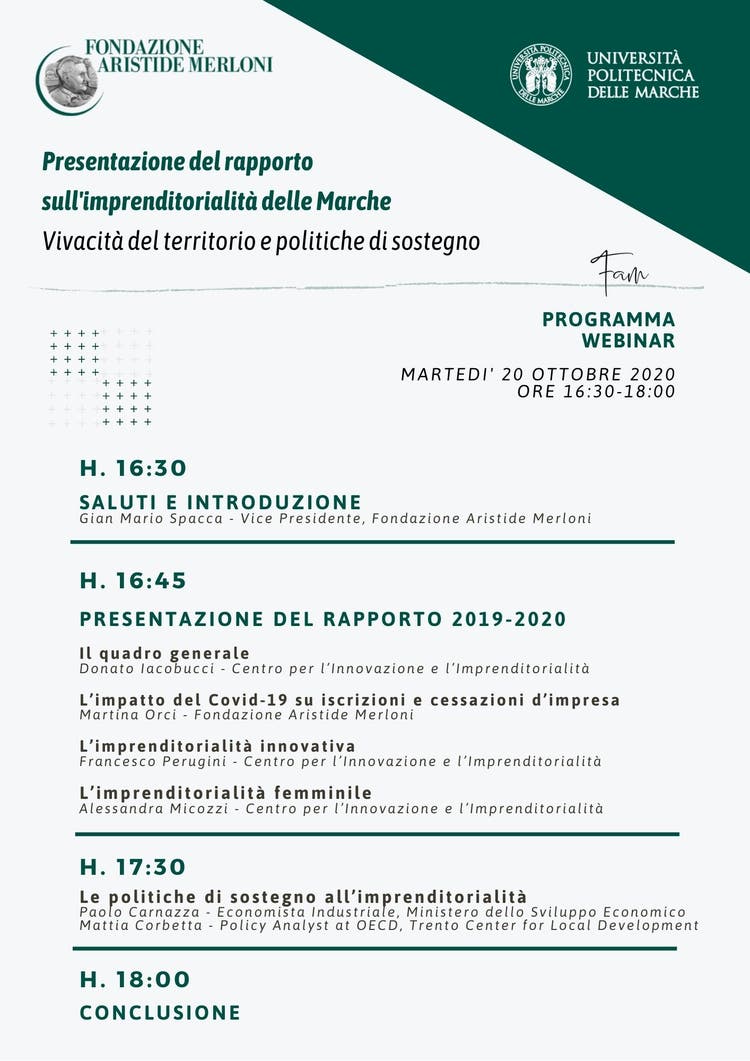 Presentazione del rapporto sull’imprenditorialità delle Marche 2019