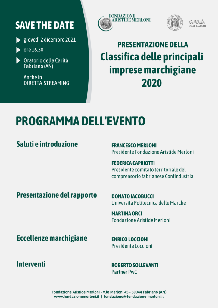 Presentazione “Classifica delle principali imprese marchigiane” – anno 2020
